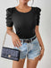 Black 1940s Puff Sleeve Back-Bow Pearl Top