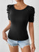 Black 1940s Puff Sleeve Back-Bow Pearl Top