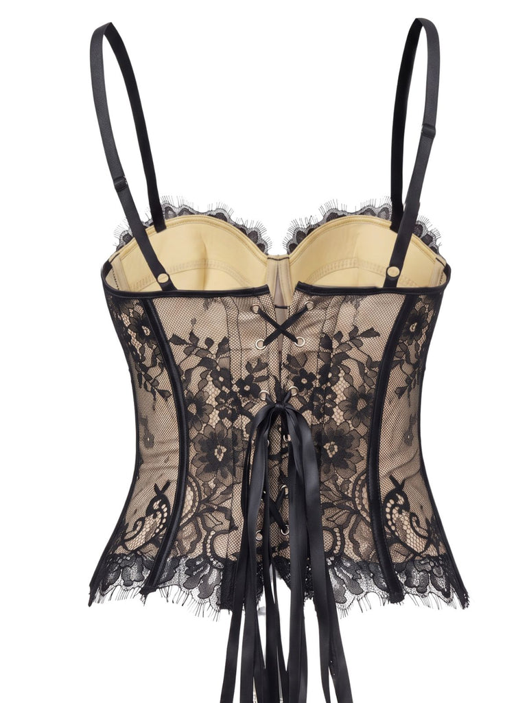 Black 1950s Gothic Lace Corset Cami Top