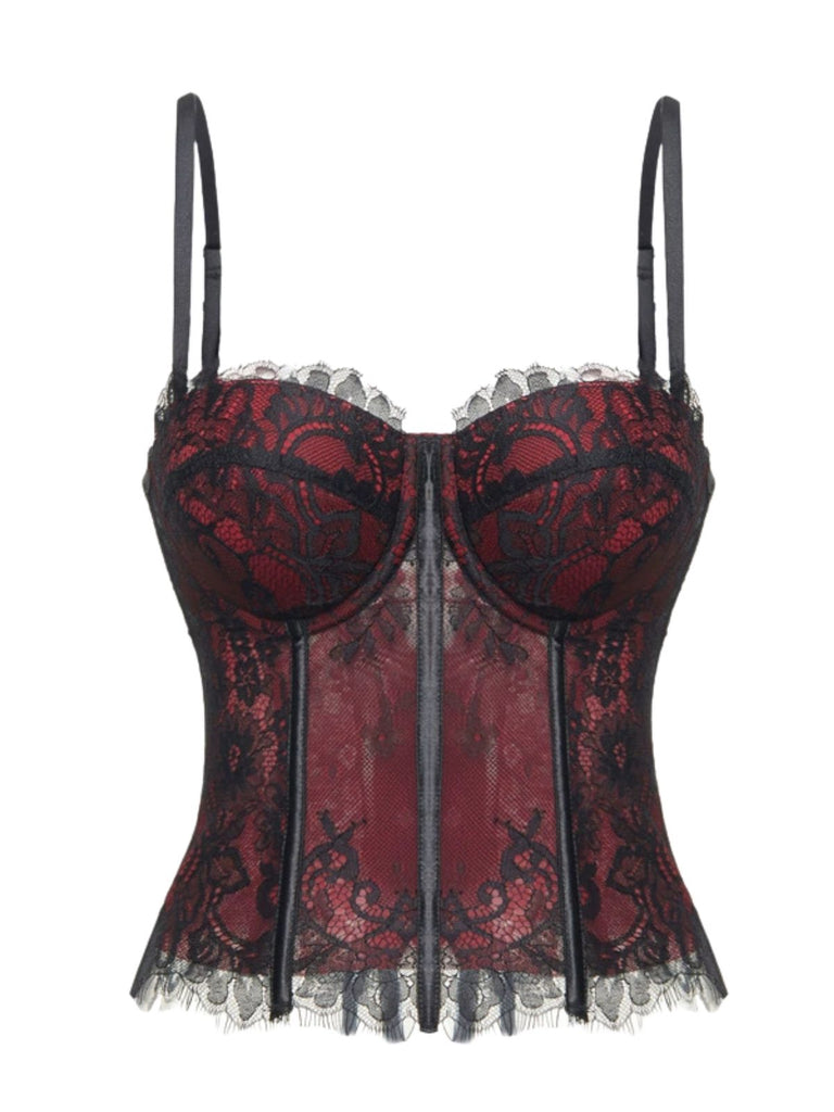 Black 1950s Gothic Lace Corset Cami Top