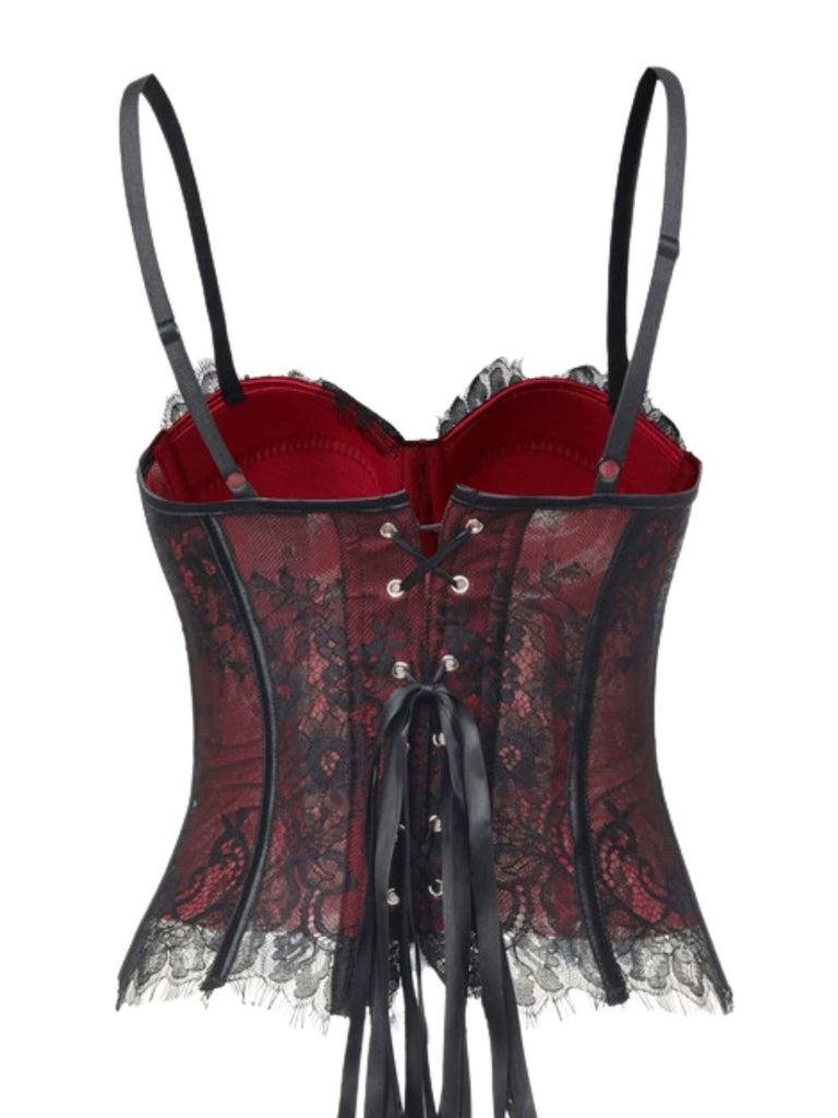 Black 1950s Gothic Lace Corset Cami Top