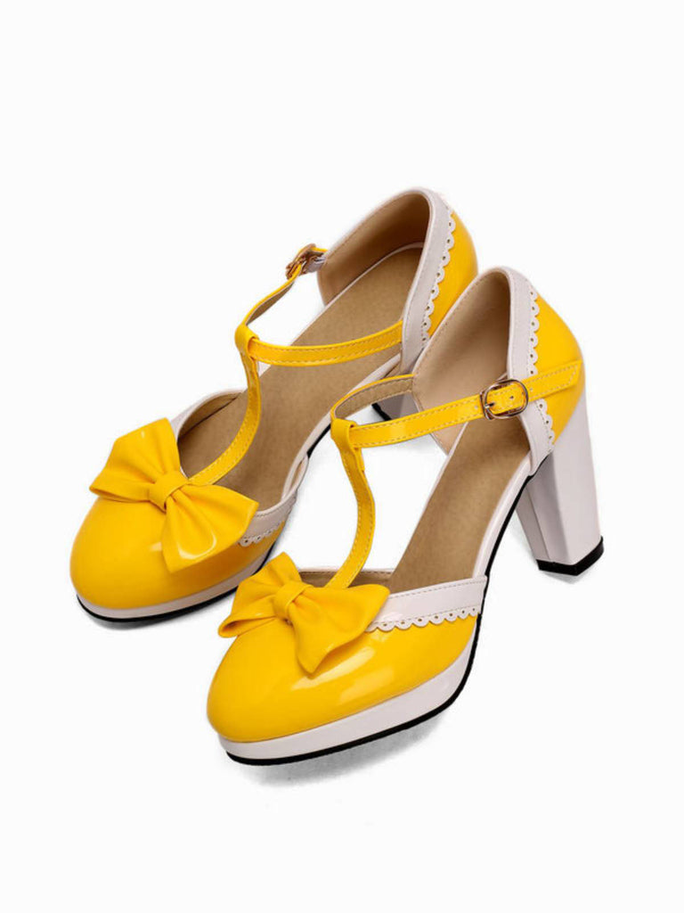 Bowknot Chunky Heels Mary Jane Shoes