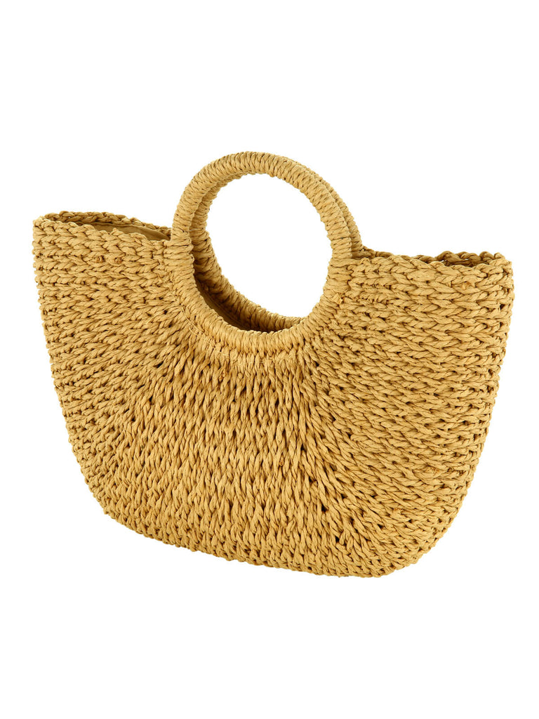 Half-Moon Hand Woven Straw Handbag