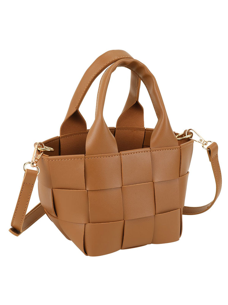 Brown Retro Basket Woven Shoulder Bags