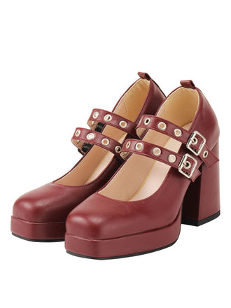 Red Retro Buckle High Heels
