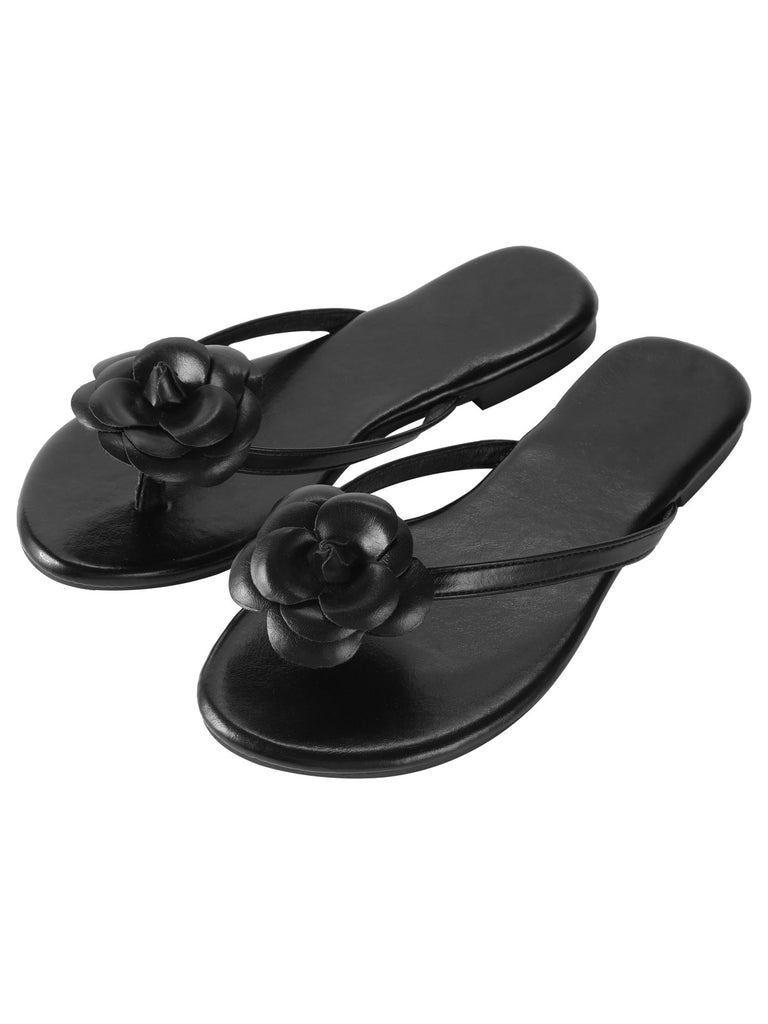 Retro Black Rose Flat Herringbone Sandals