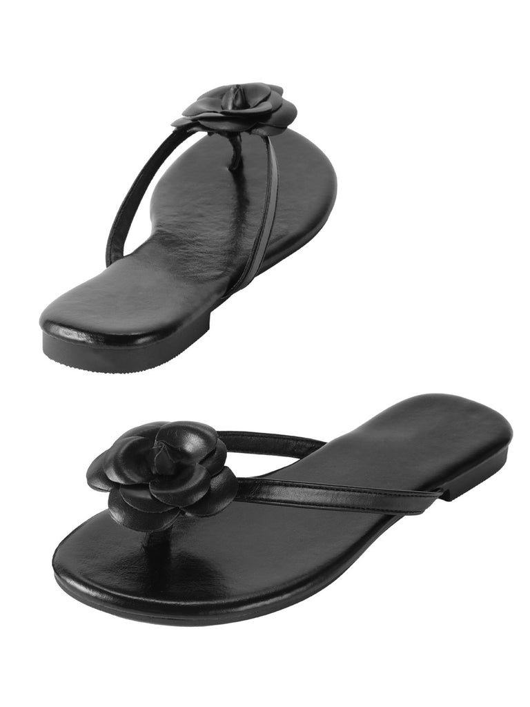 Retro Black Rose Flat Herringbone Sandals