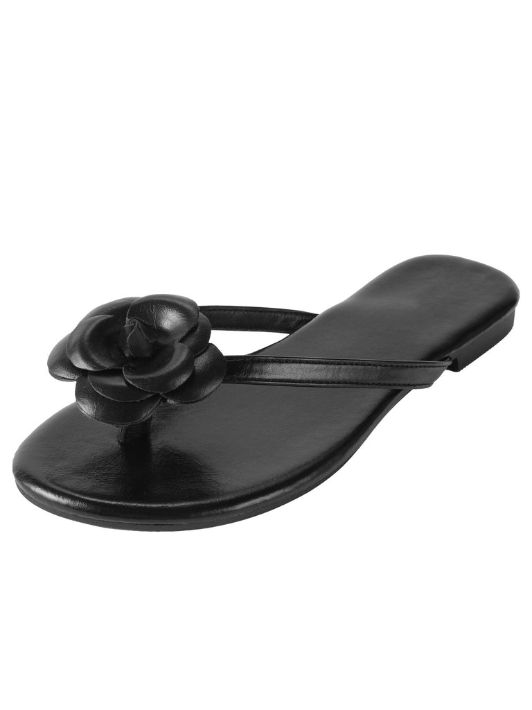 Retro Black Rose Flat Herringbone Sandals