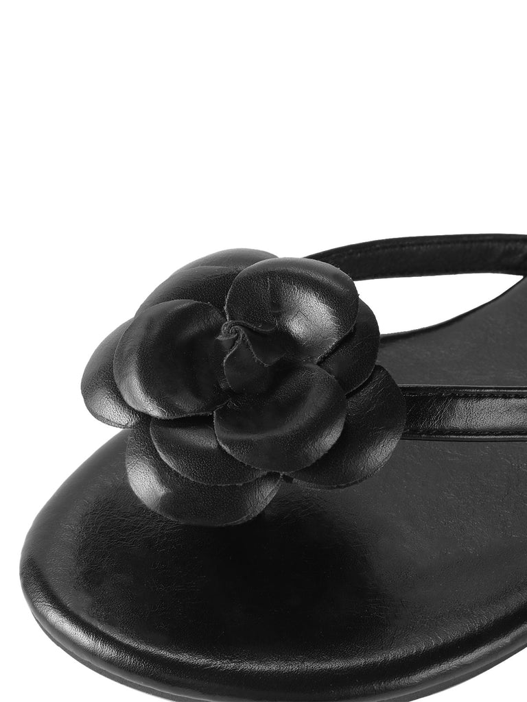 Retro Black Rose Flat Herringbone Sandals