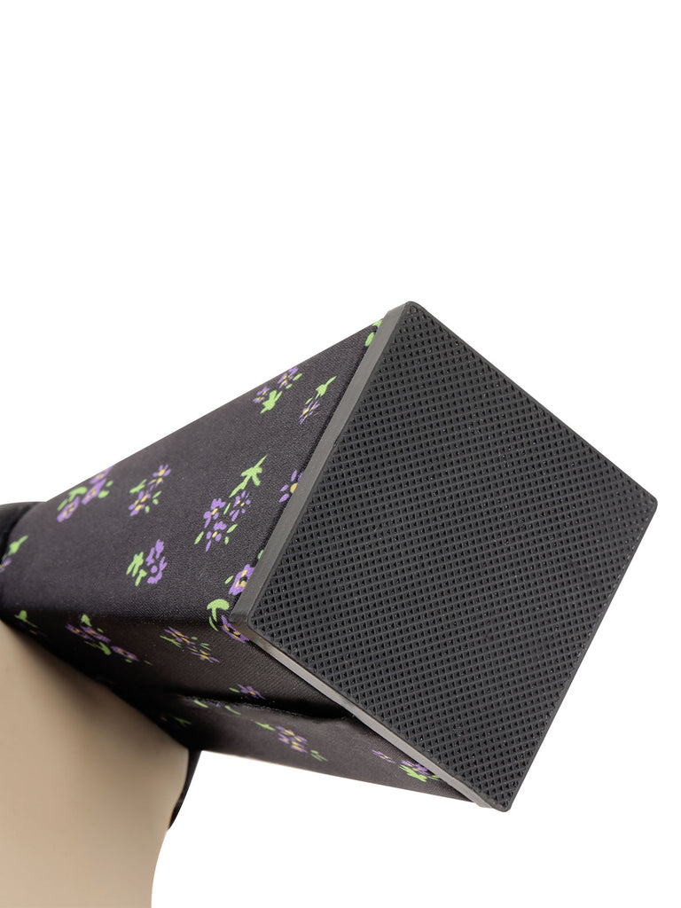 Retro Black Square Toe Floral High Heels