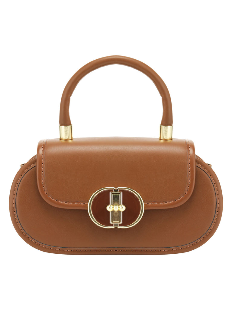 Brown Vintage Oval Leather Handbag