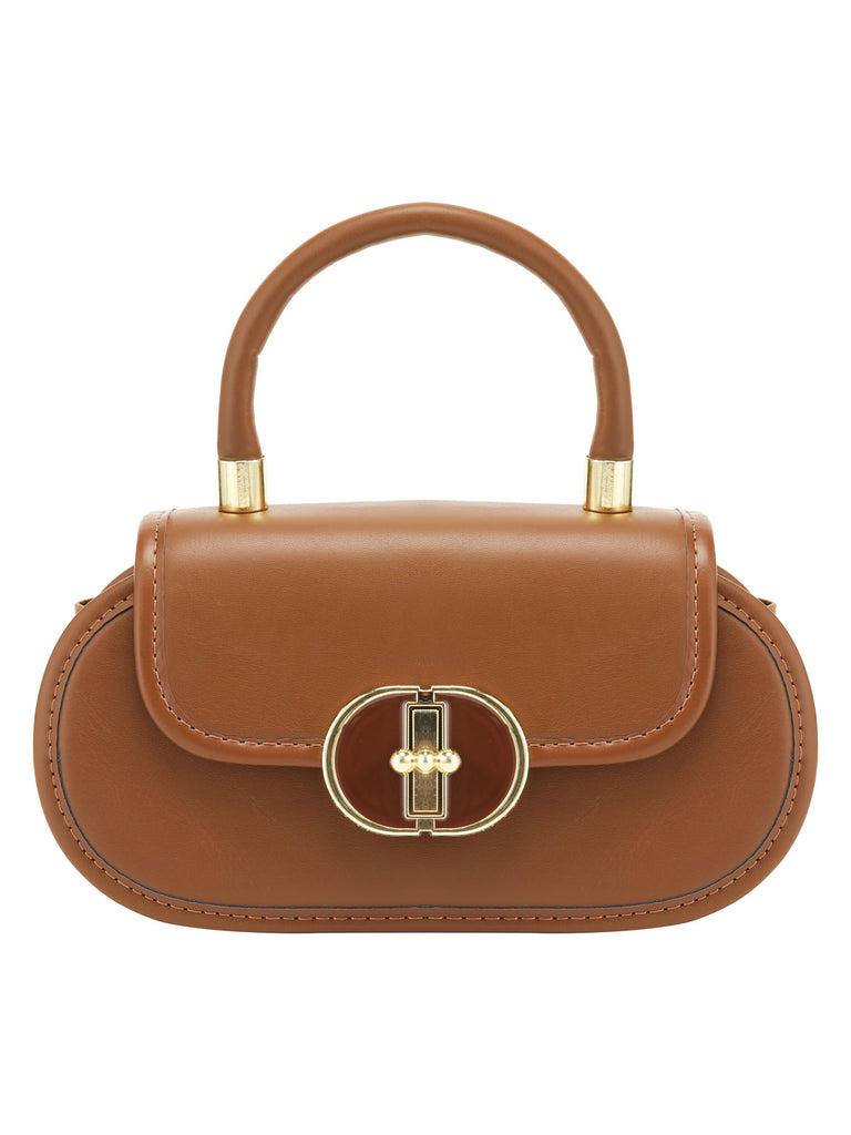 Brown Vintage Oval Leather Handbag
