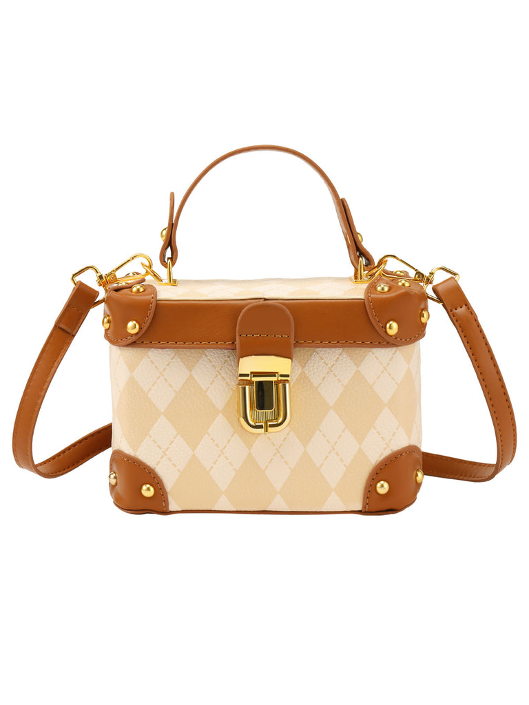 Brown & Beige Arcgyle Plaid Box Bags