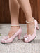 Leather Bowknot Pearl Ankle Strap Chunky Heels