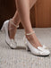 Leather Bowknot Pearl Ankle Strap Chunky Heels