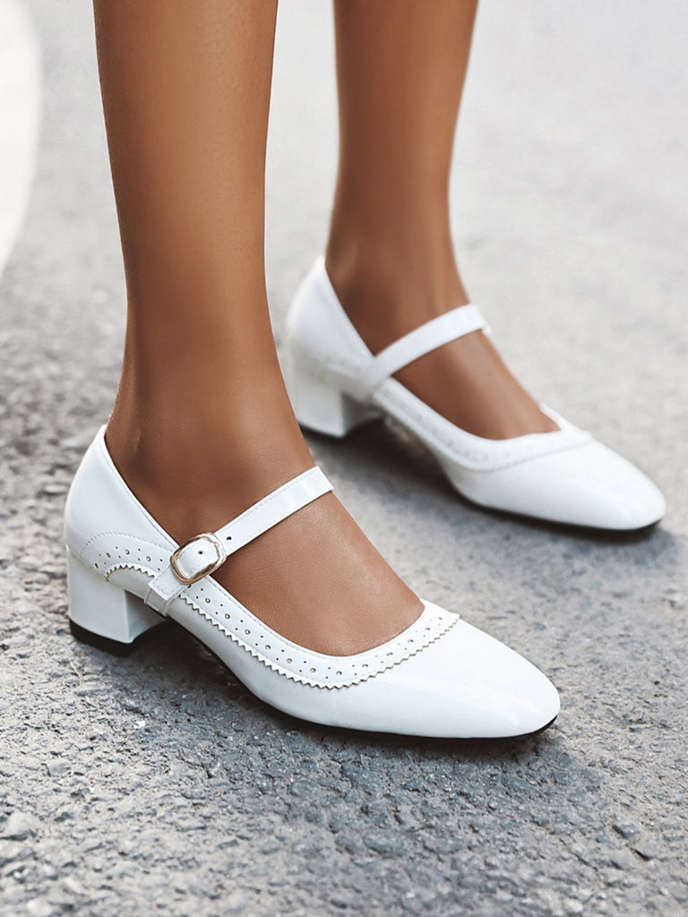 Retro PU Leather Solid Chunky Heels