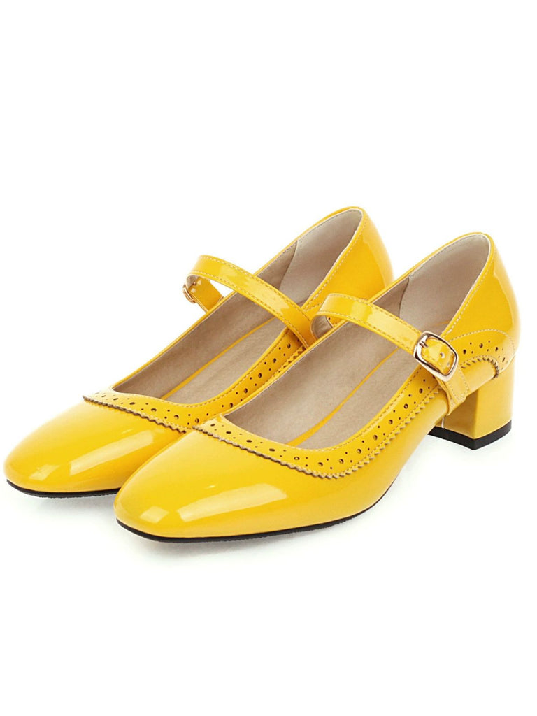 Retro PU Leather Solid Chunky Heels