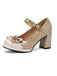 Retro Leather Colorblock Bowknot Chunky Heels