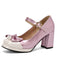 Retro Leather Colorblock Bowknot Chunky Heels