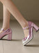 Retro Leather Colorblock Bowknot Chunky Heels