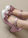 Retro Leather Colorblock Bowknot Chunky Heels