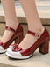 Retro Leather Colorblock Bowknot Chunky Heels