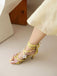 Retro 3D Flower Stilettos Ankle Wrap Sandals