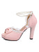 Pearl Bow Lace Peep Toe High Heels Sandals