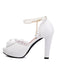 Pearl Bow Lace Peep Toe High Heels Sandals