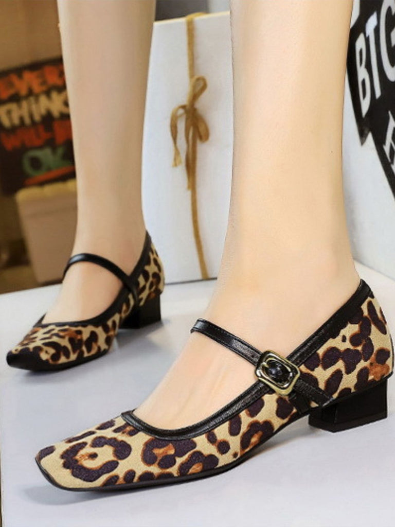 Vintage Leopard Square-Toe Mary Jane Heels