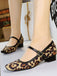 Vintage Leopard Square-Toe Mary Jane Heels