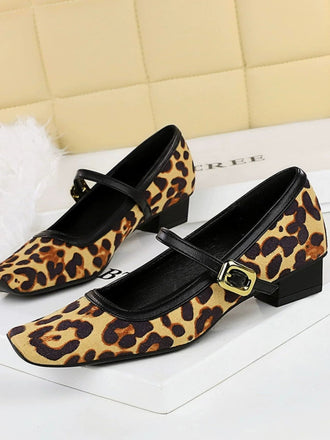 Vintage Leopard Square-Toe Mary Jane Heels