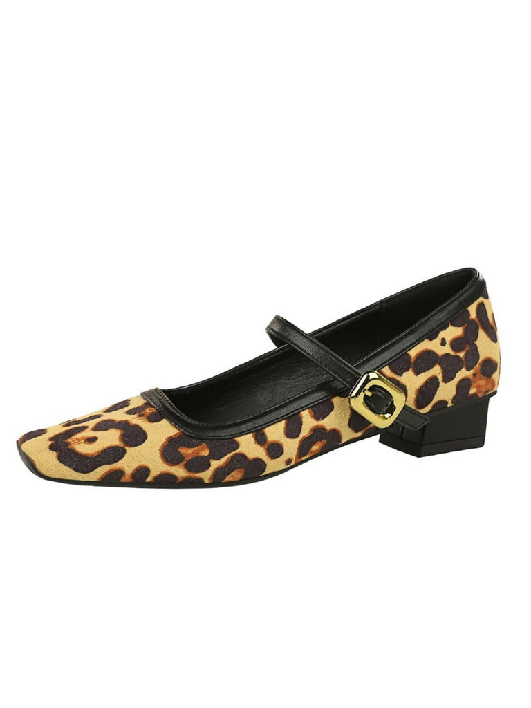 Vintage Leopard Square-Toe Mary Jane Heels