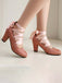 Vintage Mary Jane Ribbon Wrap Up Chunky Heels