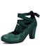 Vintage Mary Jane Ribbon Wrap Up Chunky Heels