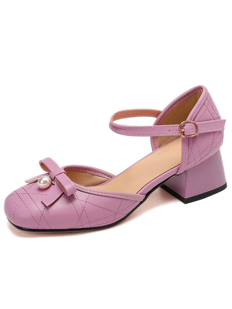 Retro Pearl Bow Mary Jane Heels