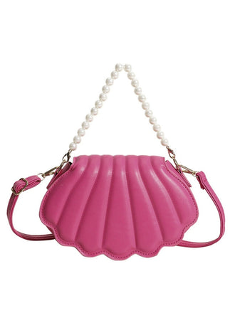 Shell Shape Pearl Chain PU Leather Bag