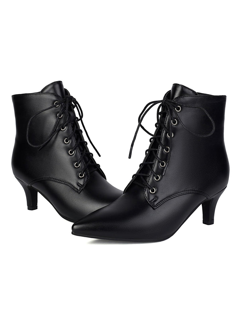 Vintage Lace-Up Kitten Heel Ankle Boots