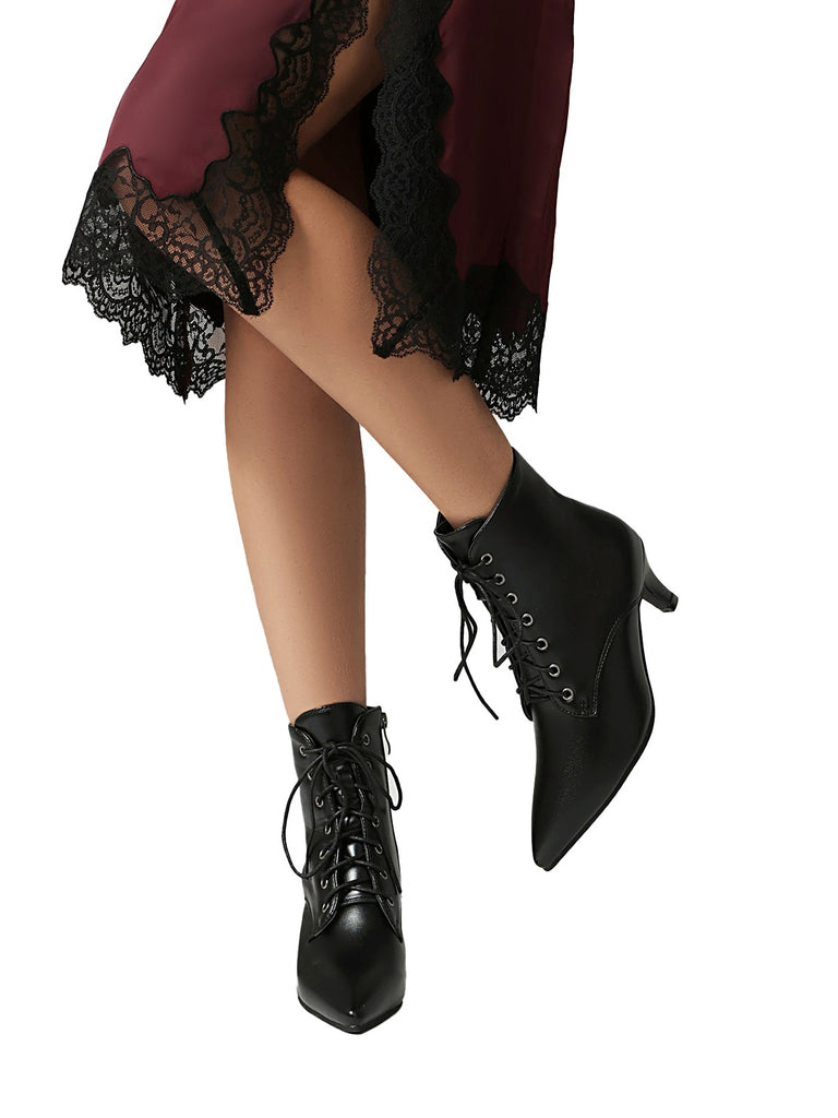 Vintage Lace-Up Kitten Heel Ankle Boots