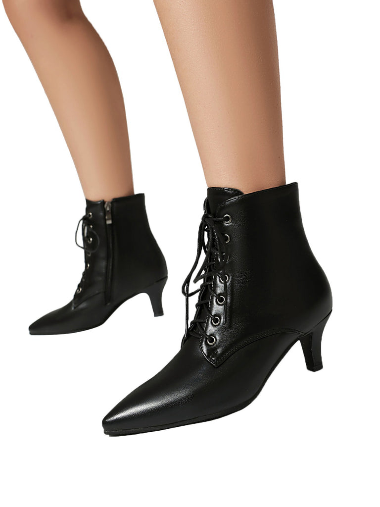 Vintage Lace-Up Kitten Heel Ankle Boots