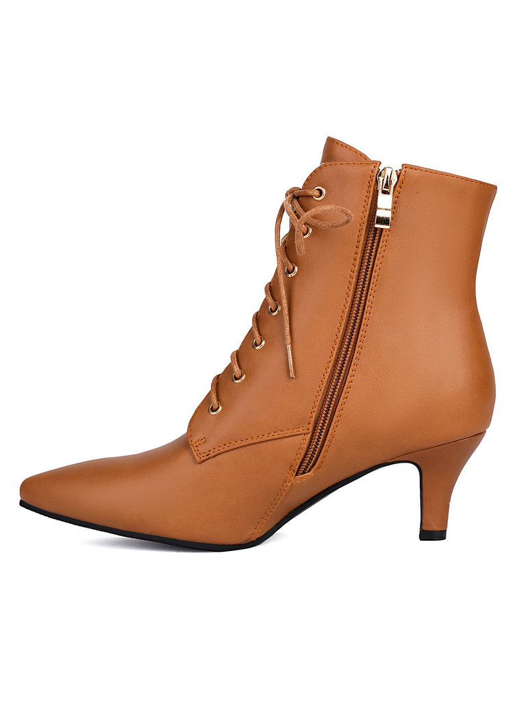 Vintage Lace-Up Kitten Heel Ankle Boots