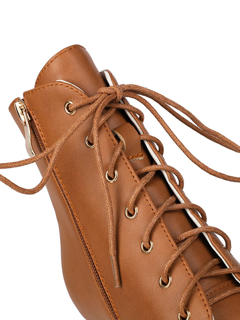 Vintage Lace-Up Kitten Heel Ankle Boots