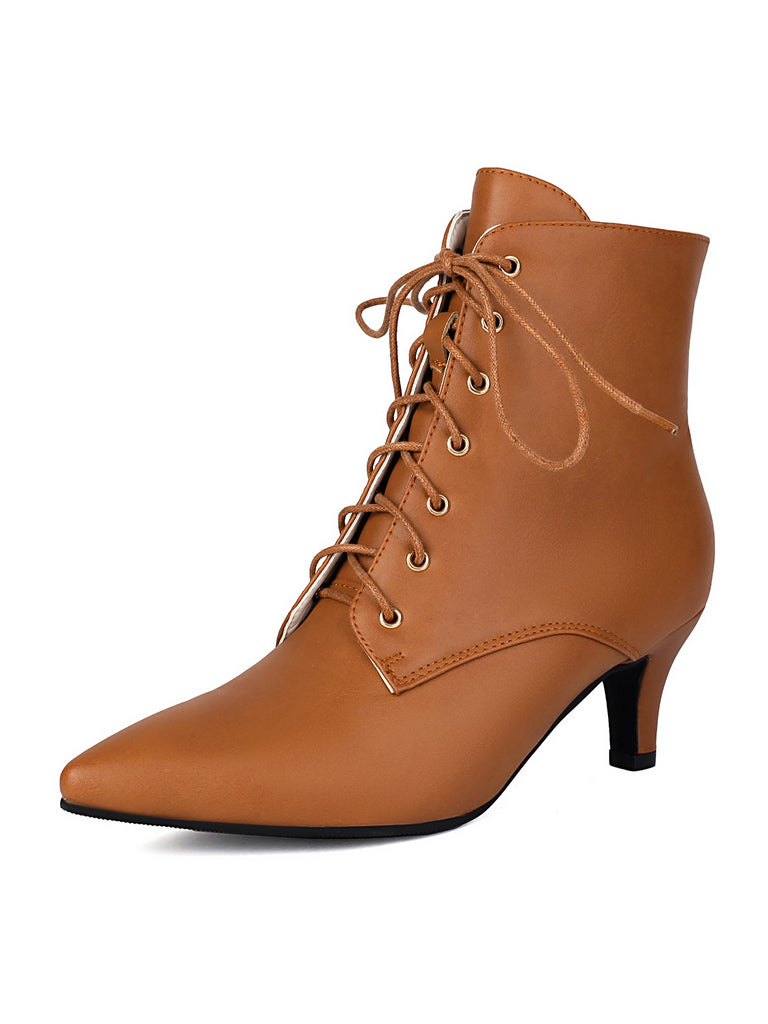 Vintage Lace-Up Kitten Heel Ankle Boots