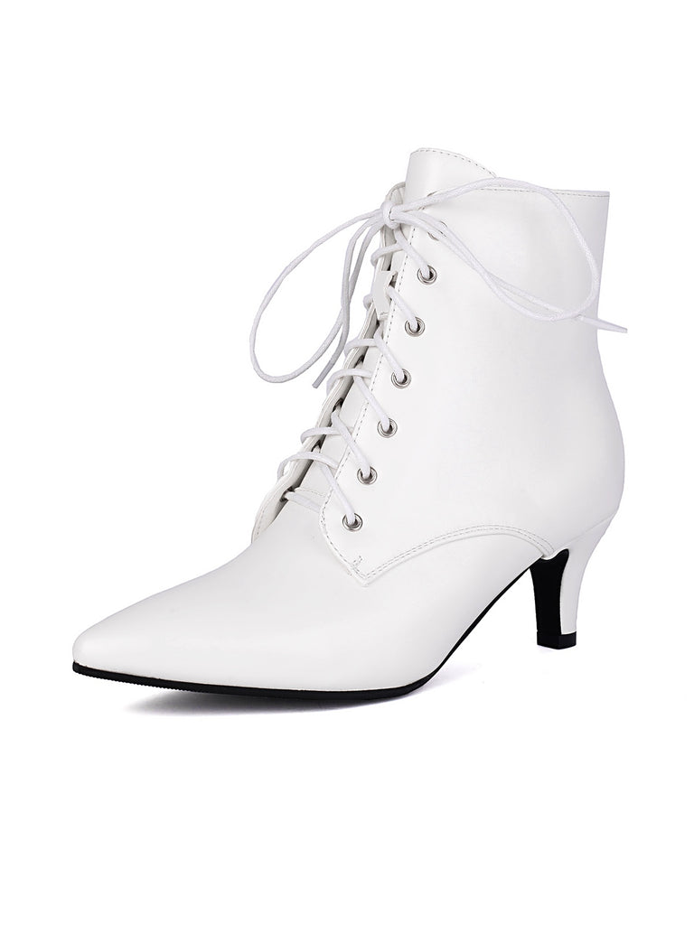 Vintage Lace-Up Kitten Heel Ankle Boots