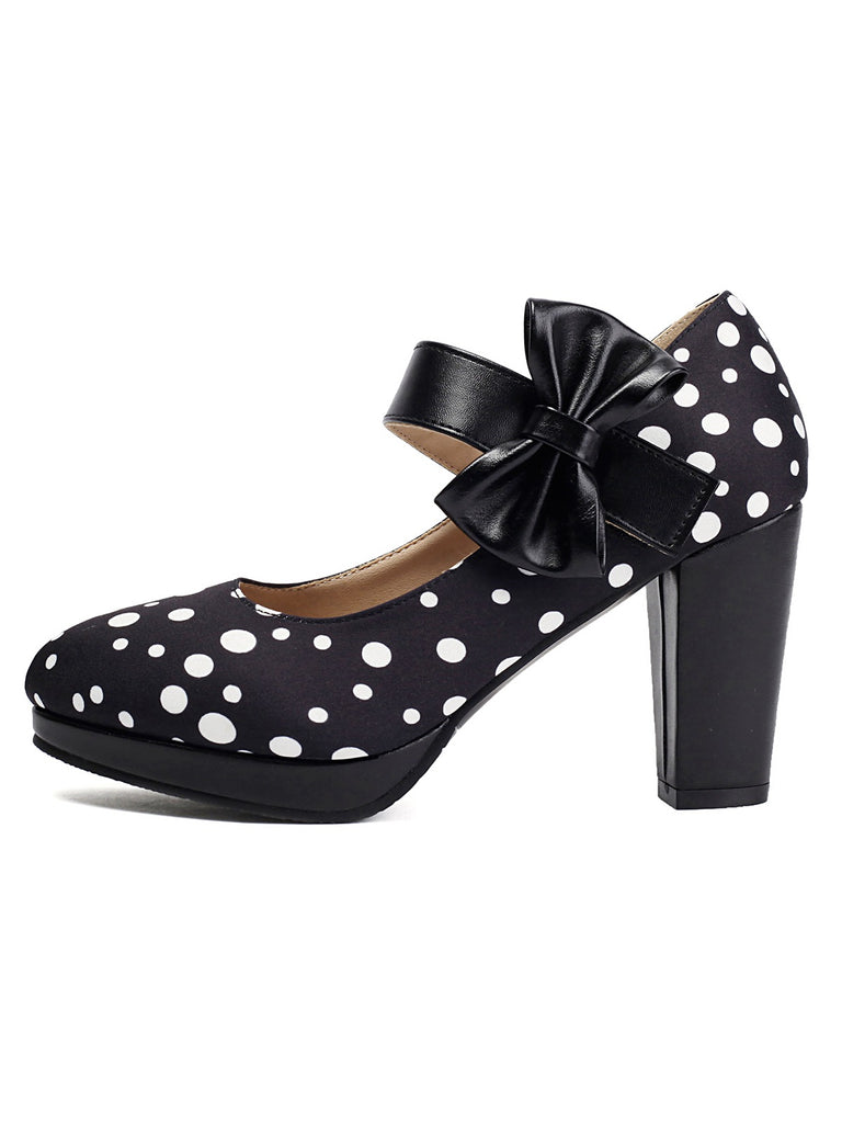 Mary Jane Polka Dots Bowknot Chunky Heels