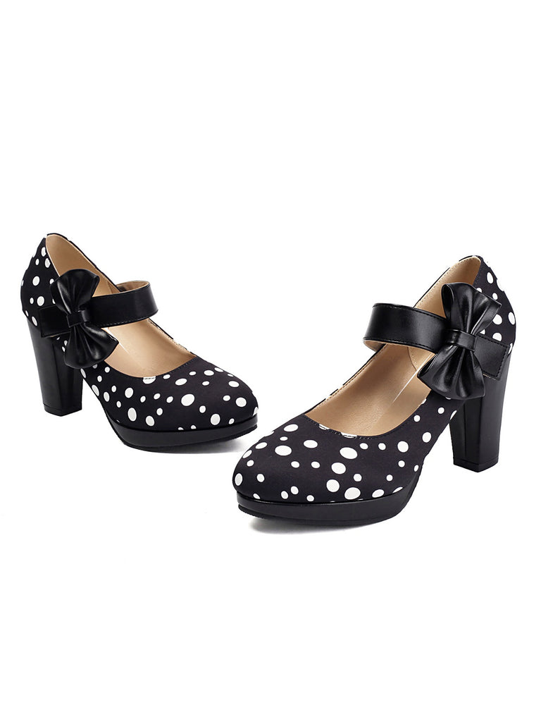 Mary Jane Polka Dots Bowknot Chunky Heels