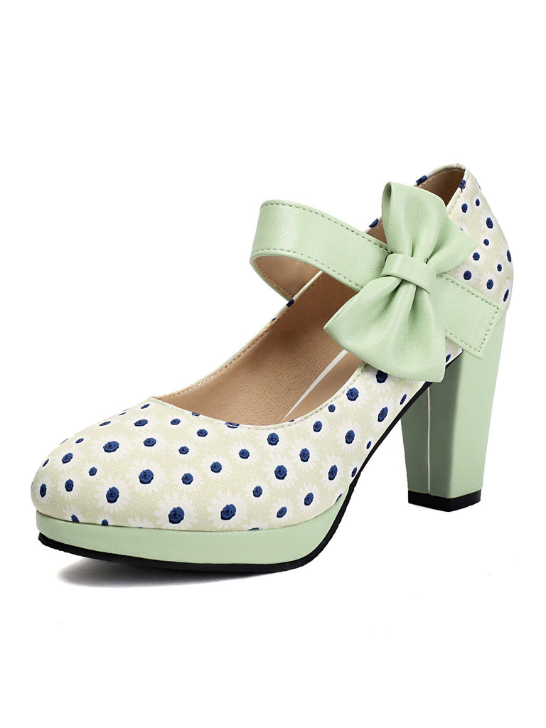 Mary Jane Polka Dots Bowknot Chunky Heels