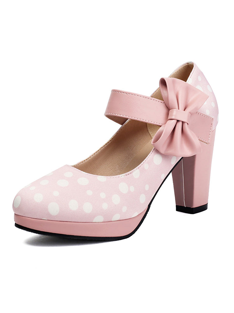 Mary Jane Polka Dots Bowknot Chunky Heels