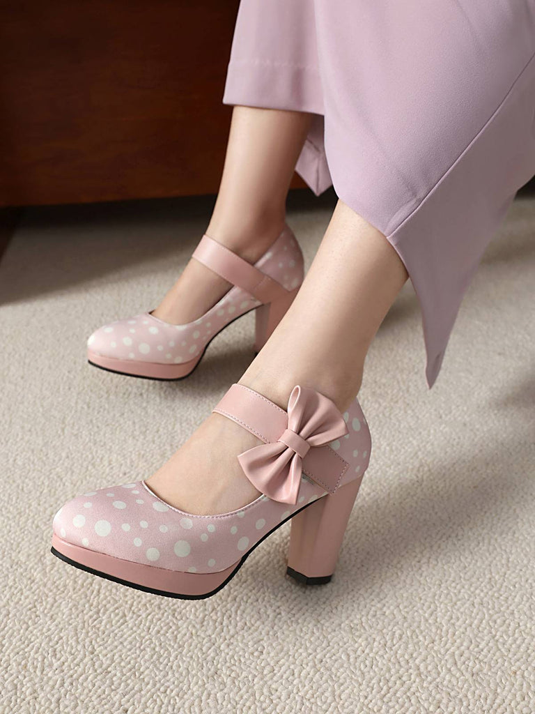 Mary Jane Polka Dots Bowknot Chunky Heels