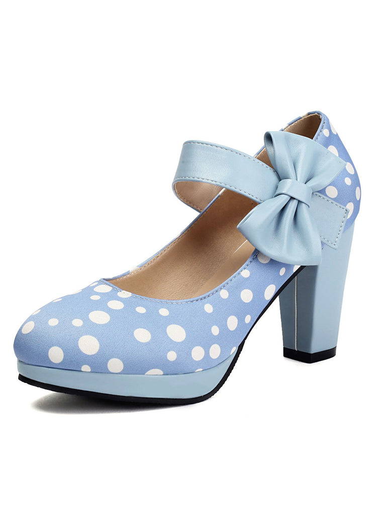 Mary Jane Polka Dots Bowknot Chunky Heels